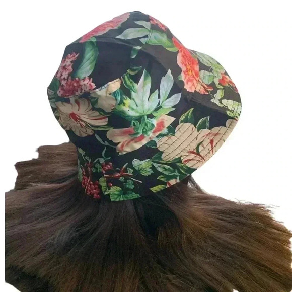 Boutique Handcrafted Black Tropical Floral Print OSFM Beach Bucket Hat - Picture 5 of 7